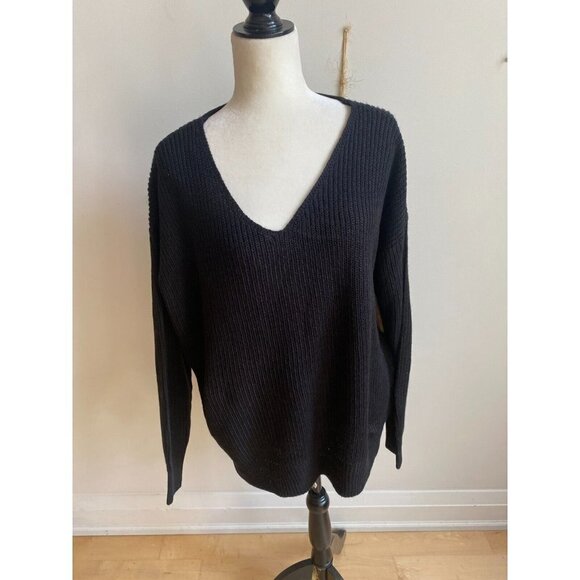 Rdi BNWT women vneck ribbed black sweater Medium - Picture 1 of 5